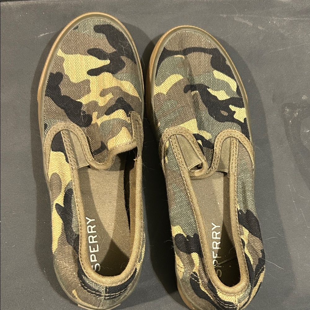 Sperry Kids Olive Camo Slip-On Sneakers
